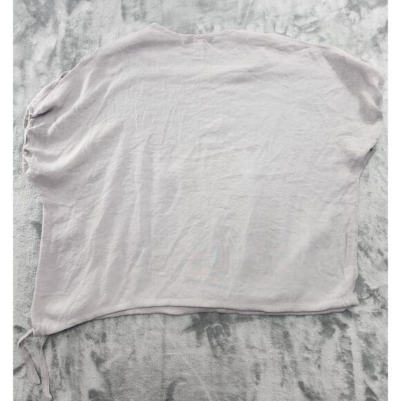 American Rag Top Womens L Gray Blue Beaded Embroidered Cold Shoulder Drawstring - Picture 4 of 9